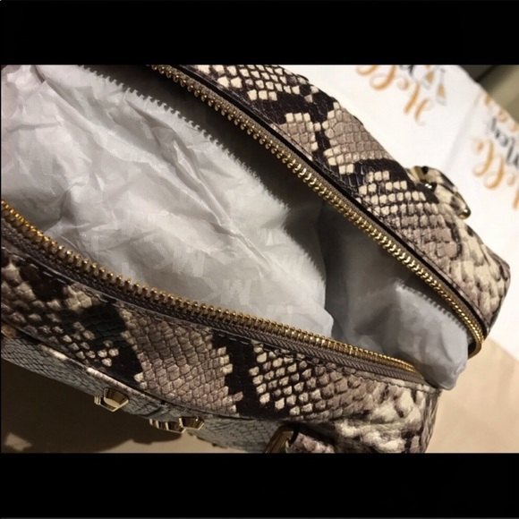 Michael Kors Astor Studded Leather Large Satchel Bag Snakeskin - Picture 8 of 9